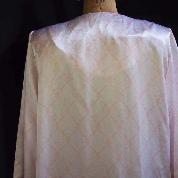 vtg KASSATLY Palm Beach Pink Floral Zip Up Satin Glam Lounge Robe Caftan Dress S - Picture 6 of 9